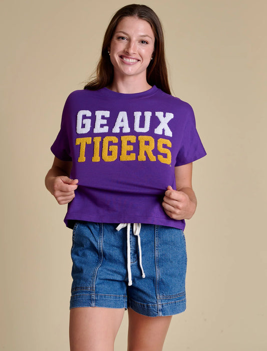 boxy tee, gameday tee, lsu tee