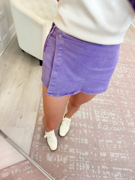 skort, denim skort, purple skort, Olive skort