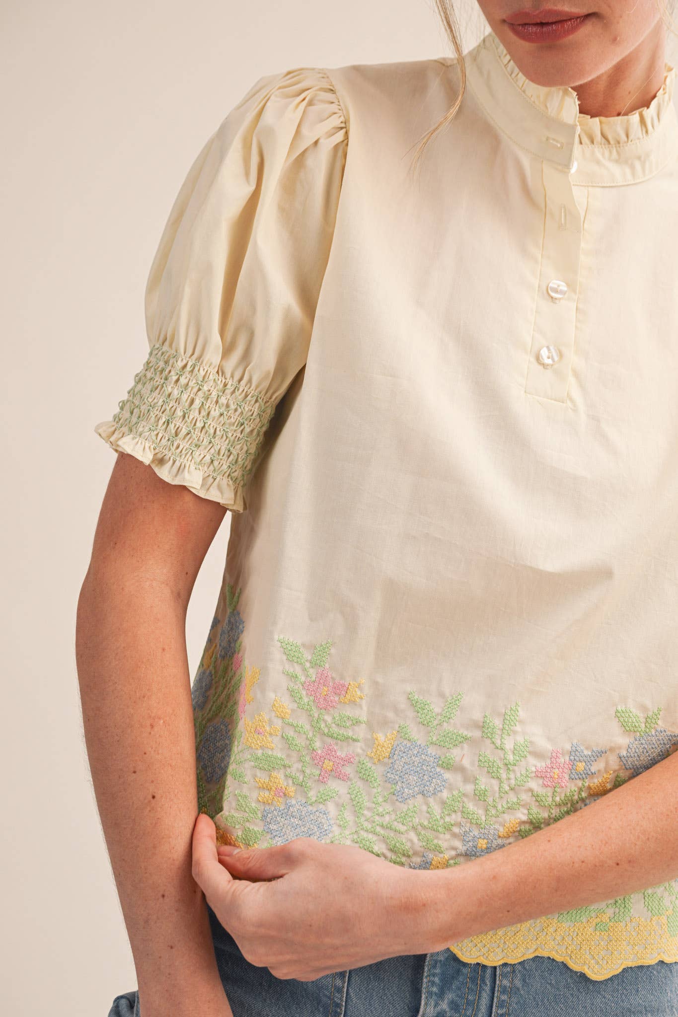 Trinity Embroidered Puff Sleeve Top