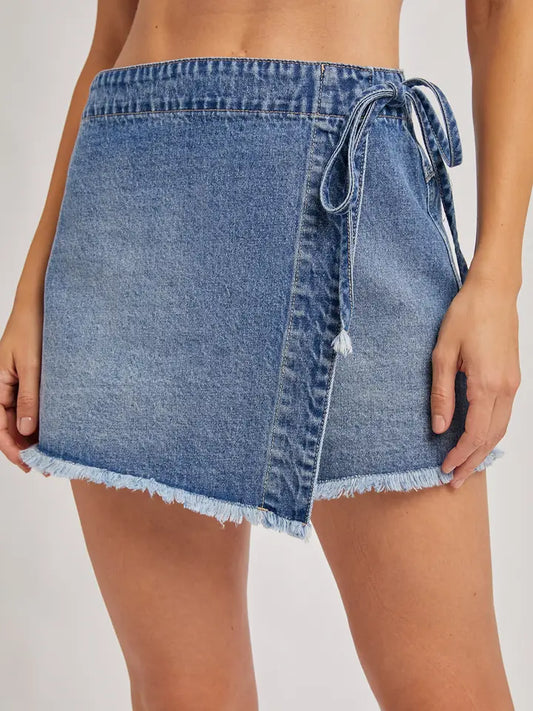 Grace Frayed Hem Denim Skort