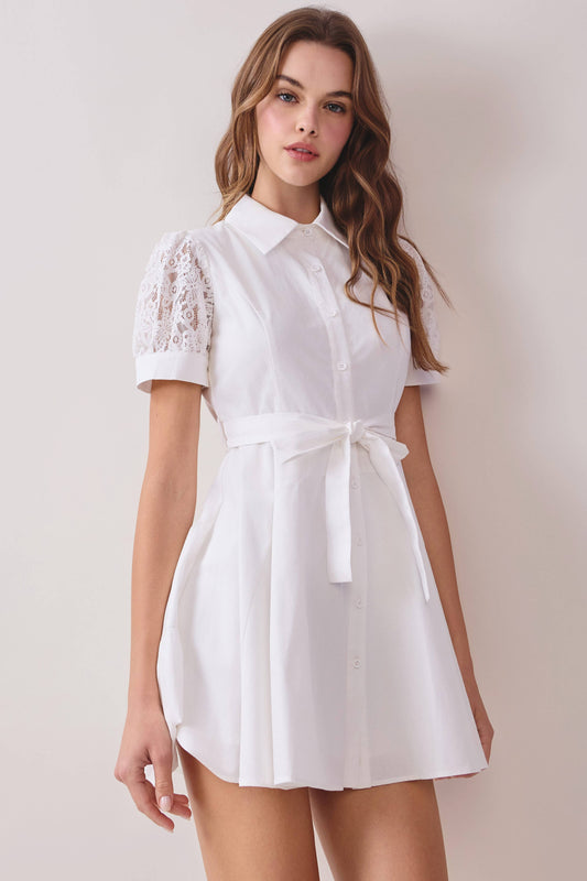 Lace Puff Sleeves Shirt Dress