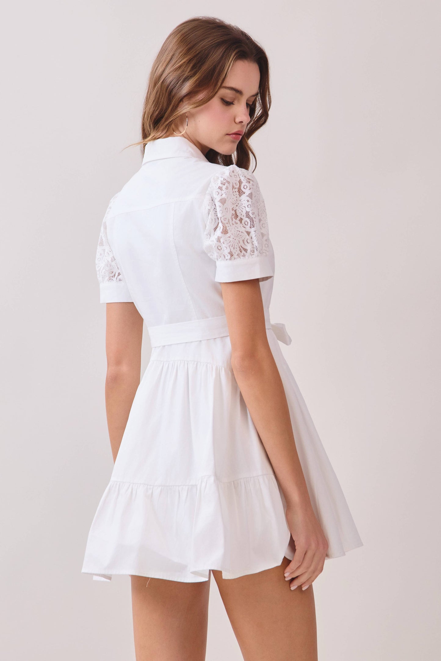 Lace Puff Sleeves Shirt Dress