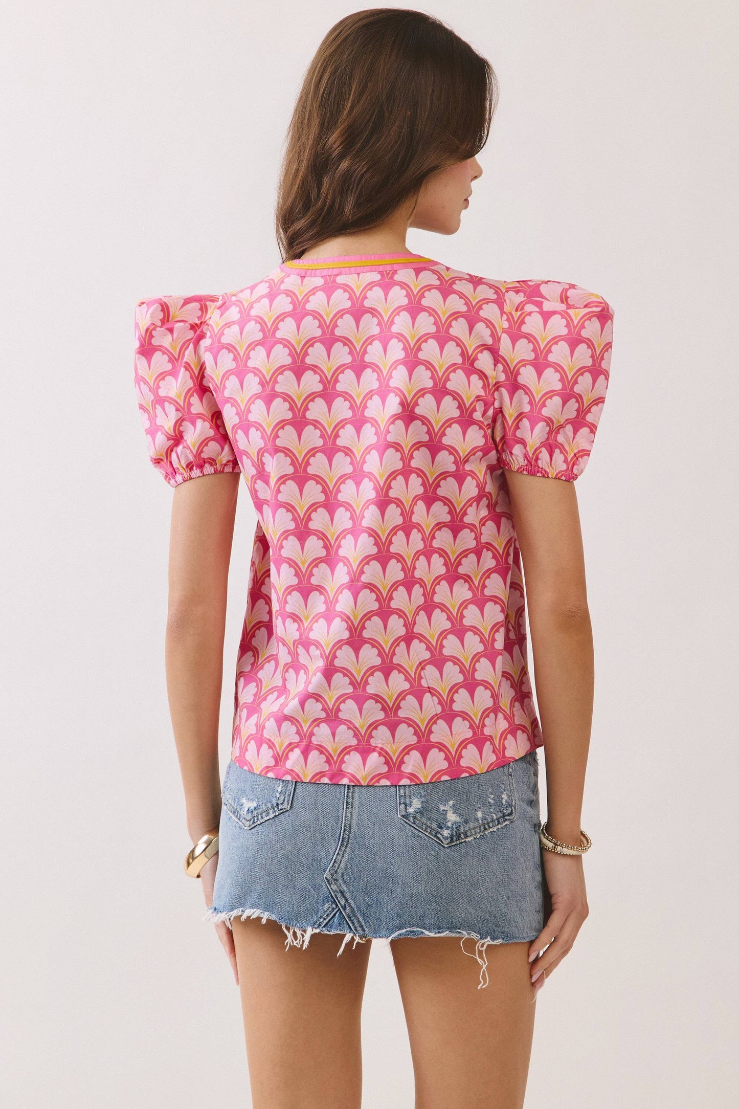 Geometric Print Puff Sleeve Top