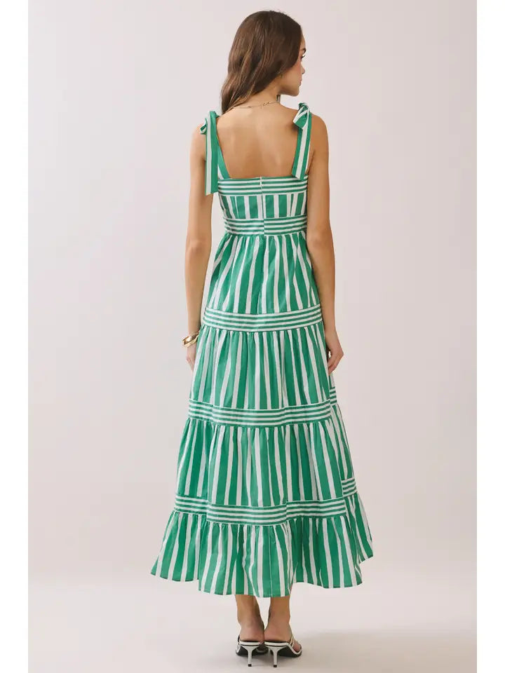 Striped Shoulder Tie Maxi Dress