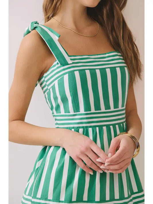 Striped Shoulder Tie Maxi Dress