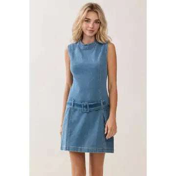 Merritt Sleeveless Belted Denim Dress