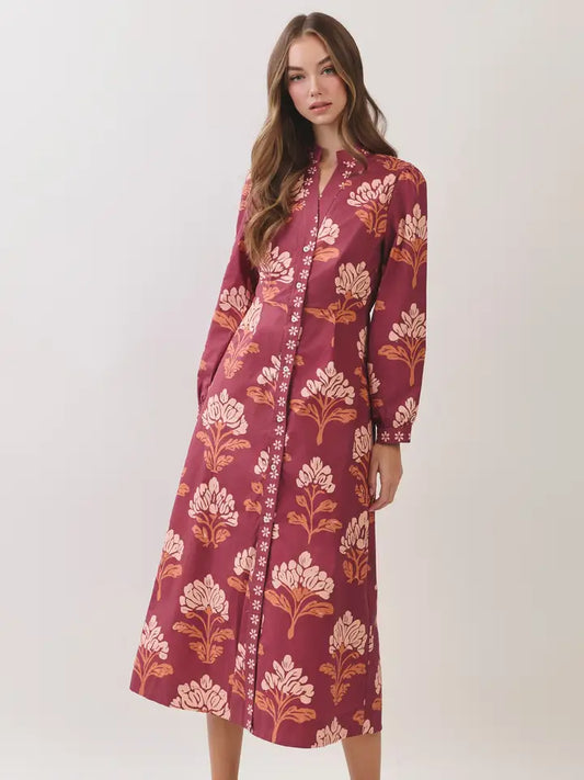 Lillian Long Sleeve Floral Midi Dress
