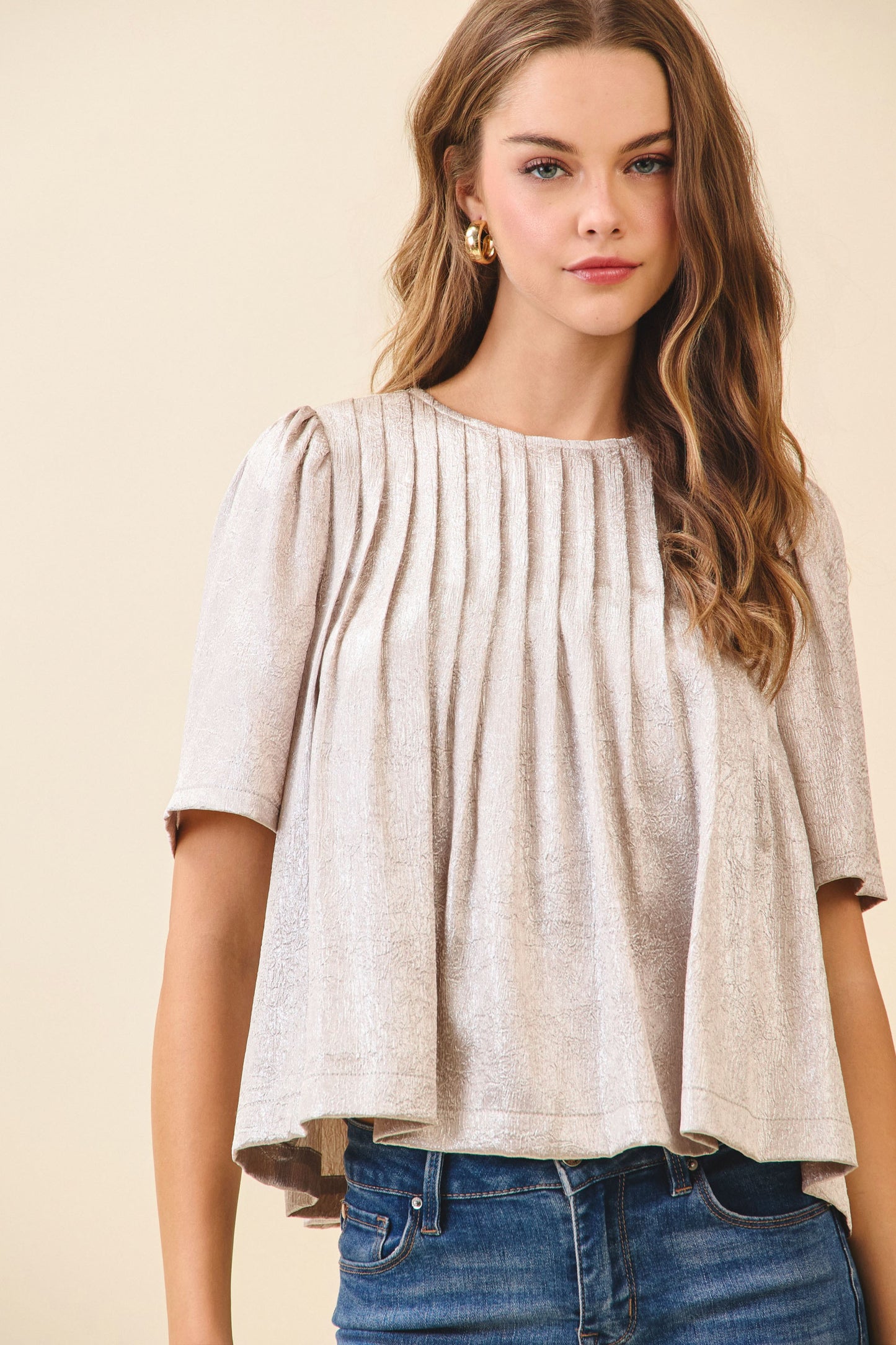 Pleated Metallic Top