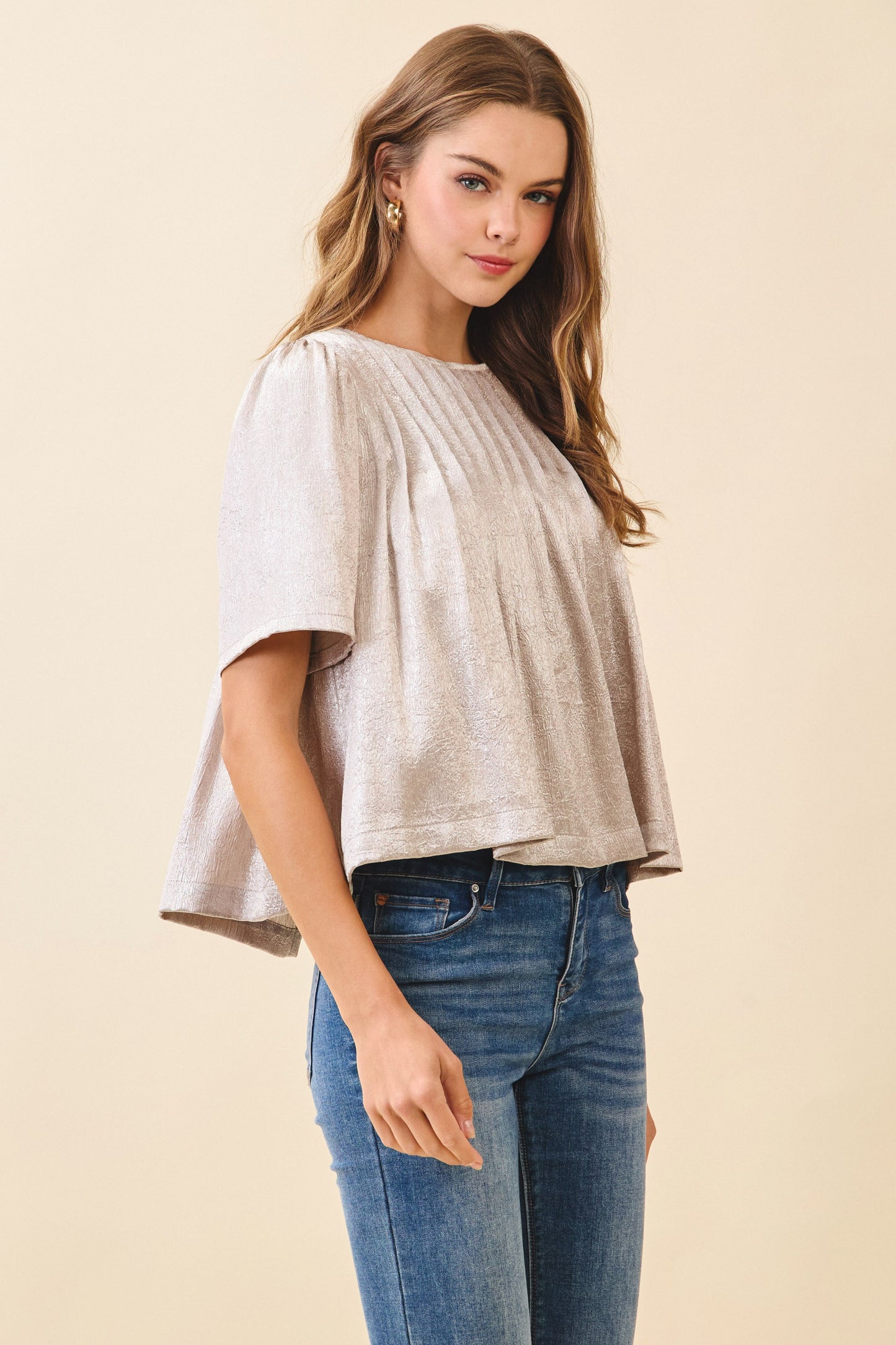 Pleated Metallic Top