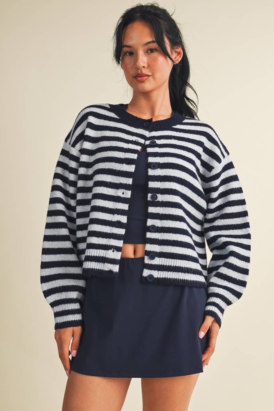 Heather Striped Cardigan Sweater