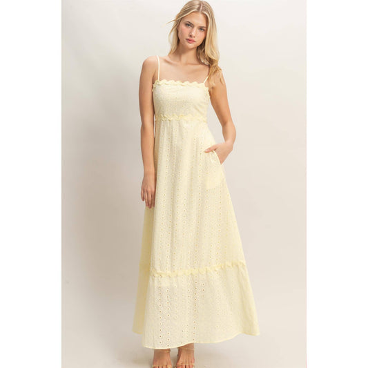 Scallop Trim Eyelet Midi Dress