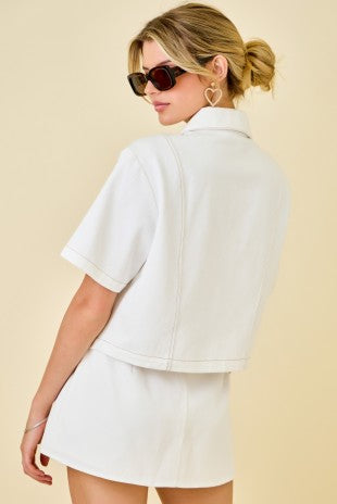 Brielle Boxy Denim Collared Top