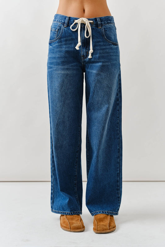 Drawstring Waist Straight Jeans