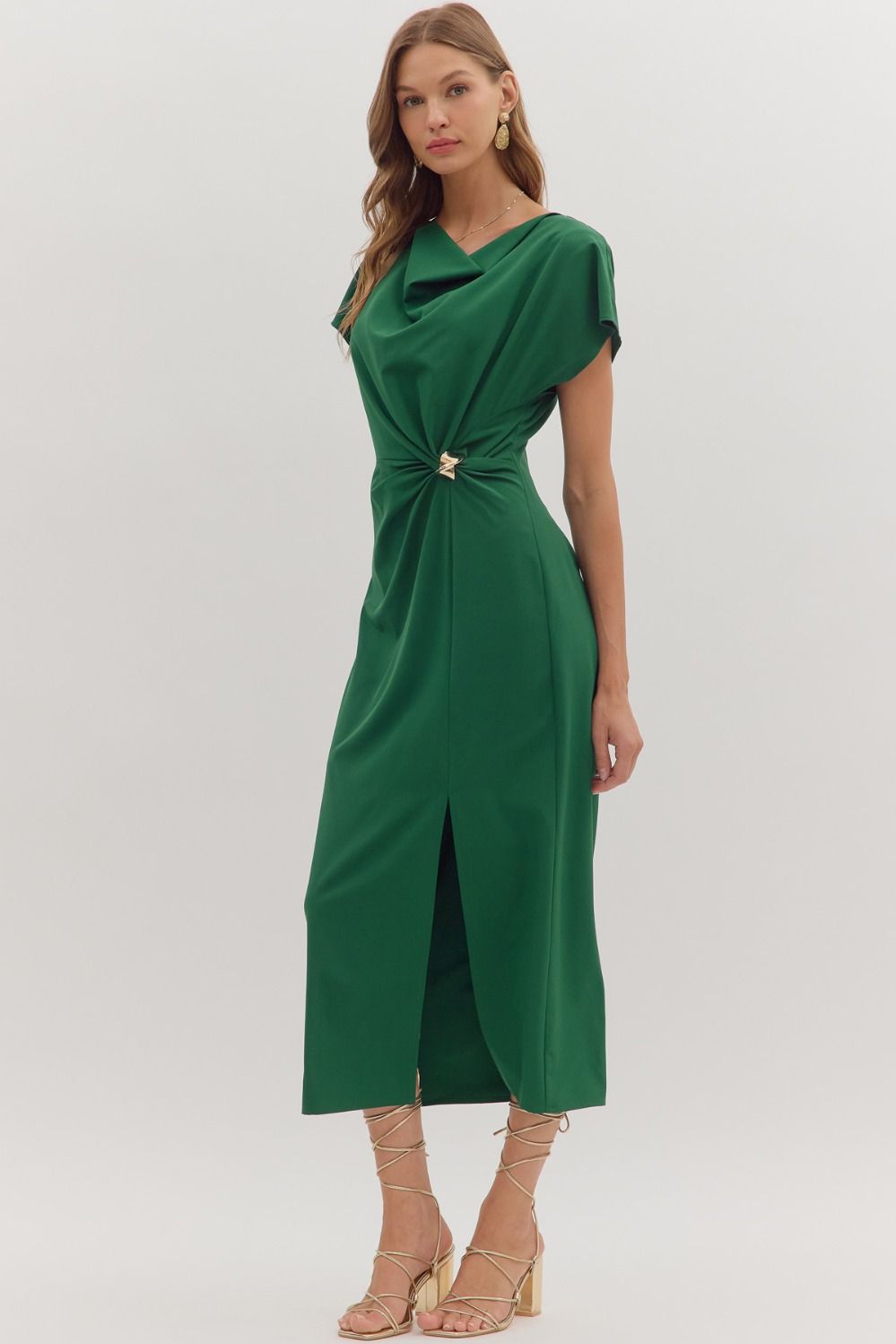 Draped Neck Midi Dress
