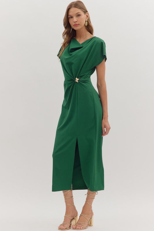 Draped Neck Midi Dress