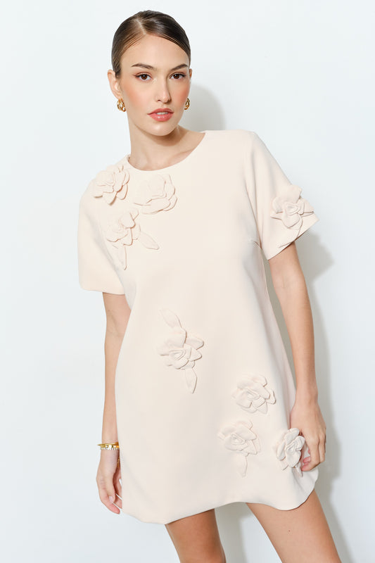 Short Sleeve 3D Floral Applique Dress