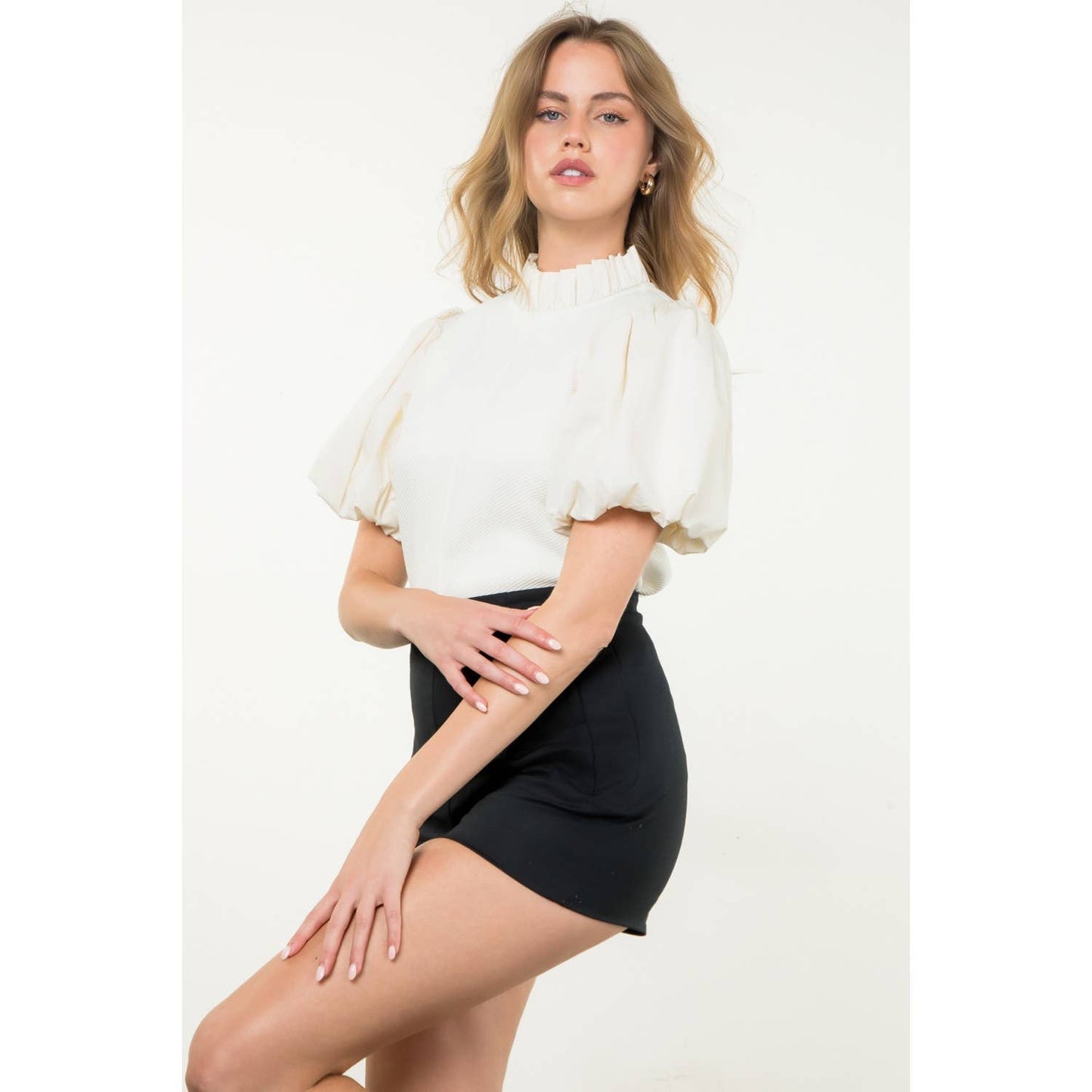 Mixed Media Puff Sleeve Top