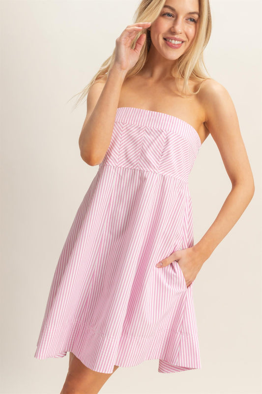 Striped Strapless A-Line Dress