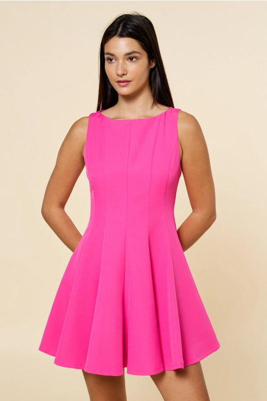 Boat Neck Fit & Flare Mini Dress