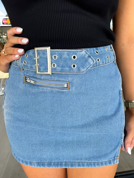 Denim Skirt with Belt