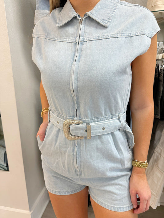 Sleeveless Belted Romper