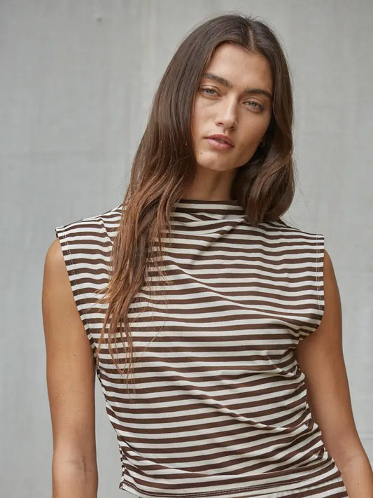Sealy Mock Neck Striped Top