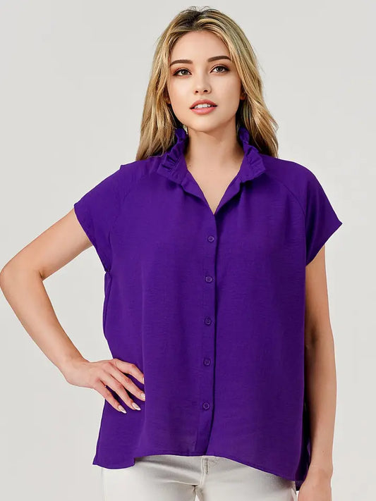 Lila Ruffle Collar Butto Down Top