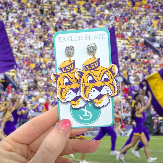 LSU Vintage Tiger Head Earrings