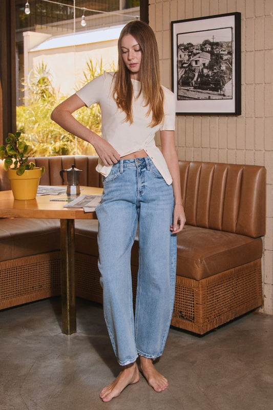 High Rise Light Wash Barrel Jeans