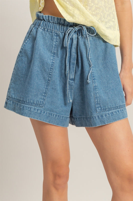 Elastic Waist Patch Pocket Drawstring Shorts