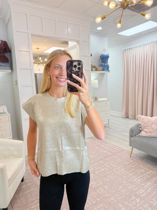 metallic sweater, sweater top, sleeveless sweater