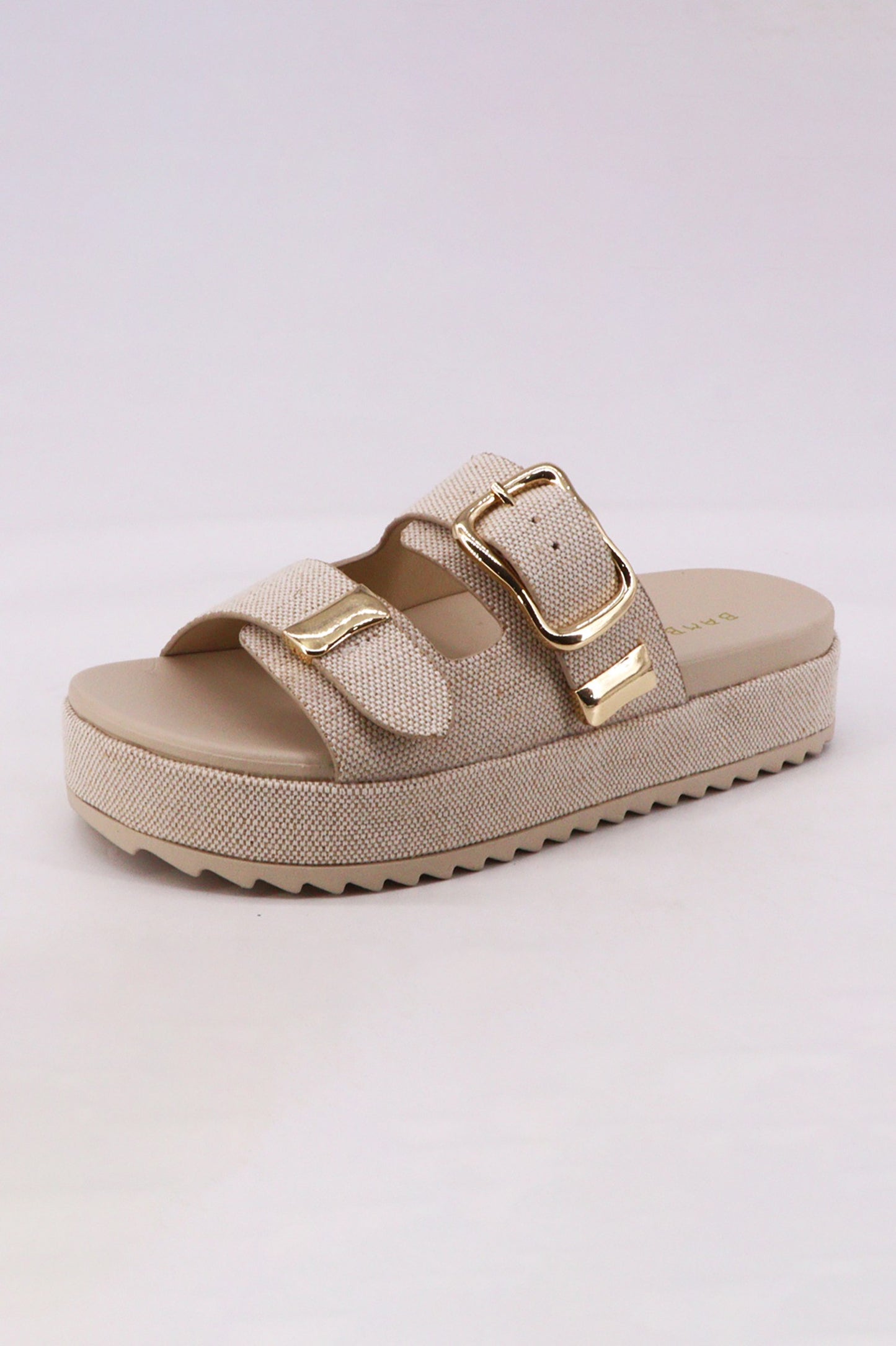 Double Buckle Linen Platform Sandals