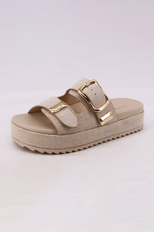 Double Buckle Linen Platform Sandals