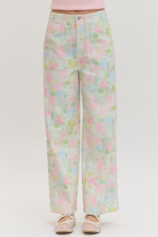 Amanda Pastel Floral Wide Leg Pants