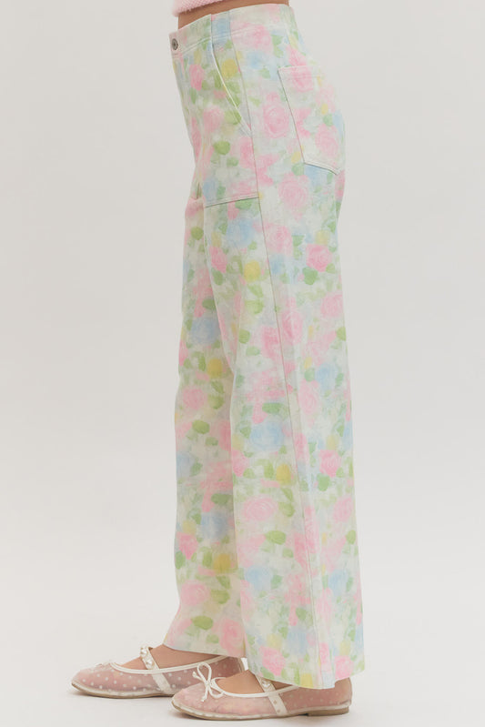 Amanda Pastel Floral Wide Leg Pants