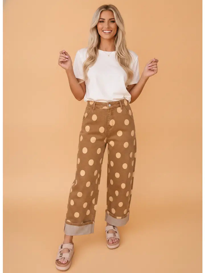 Polka Dot Folded Hem Jeans