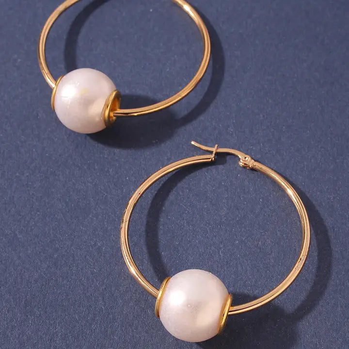 Oversized Pearl Hoop Earrings