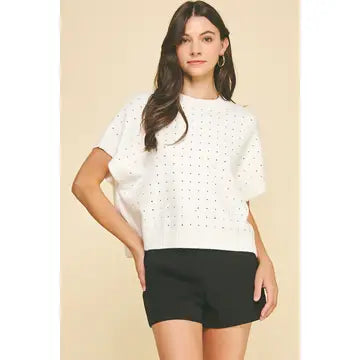 Rhine Stone Embroidered Sweater