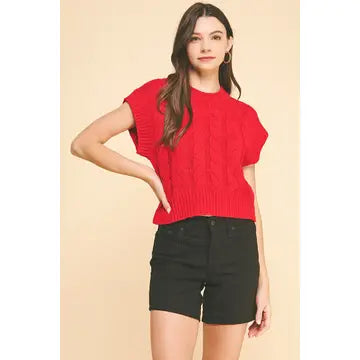 Short Sleeve Cable Knit Sweater