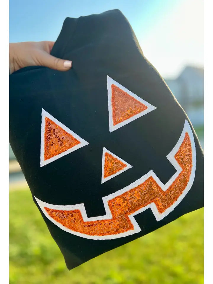 Sequin Pumpkin Face Sweatshirt