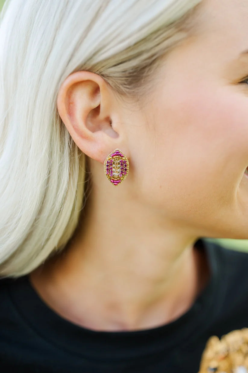 Beaded Purple & Gold Football Studs