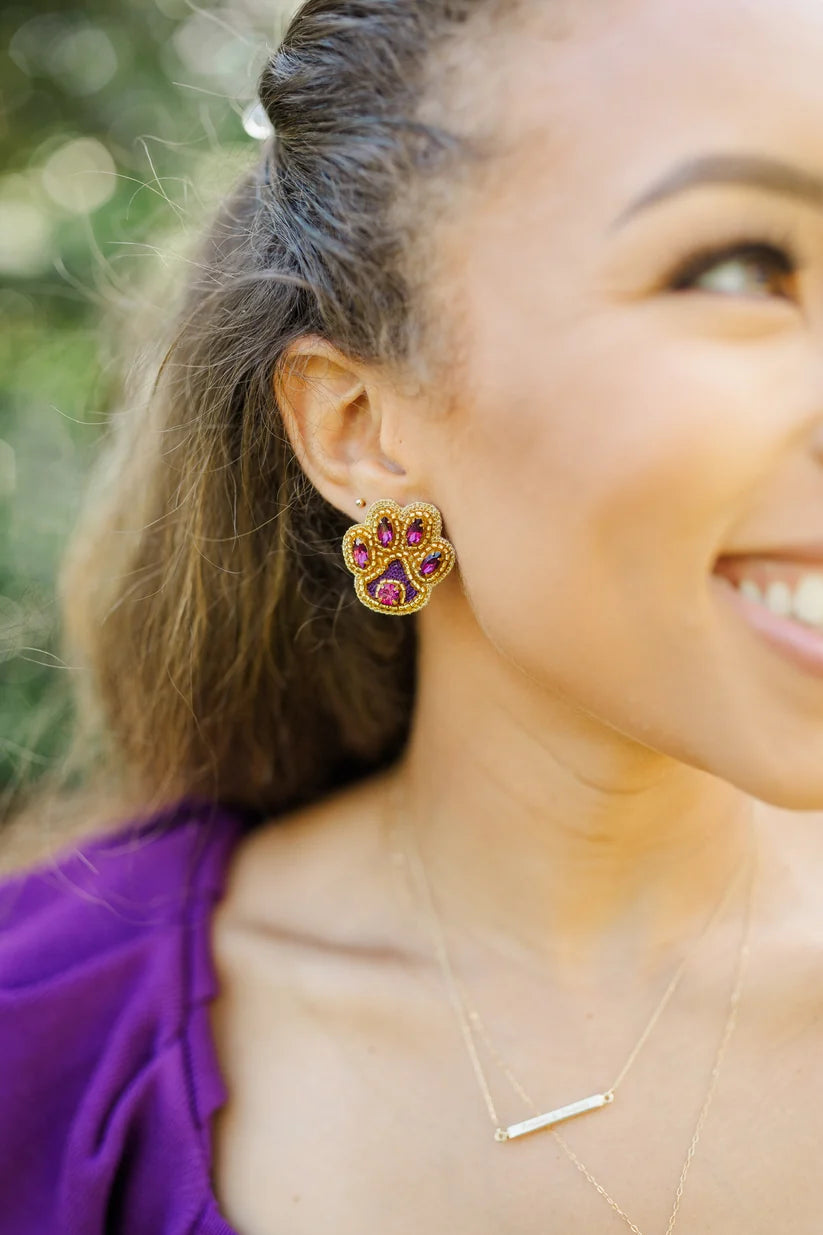 Purple & Gold Tiger Paw Studs