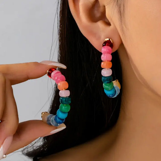 Sasha Rainbow Beaded Hoop Earrings