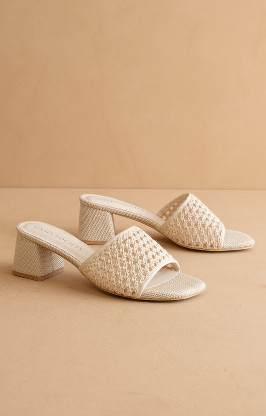 Sharon Textured Raffia Block Heels