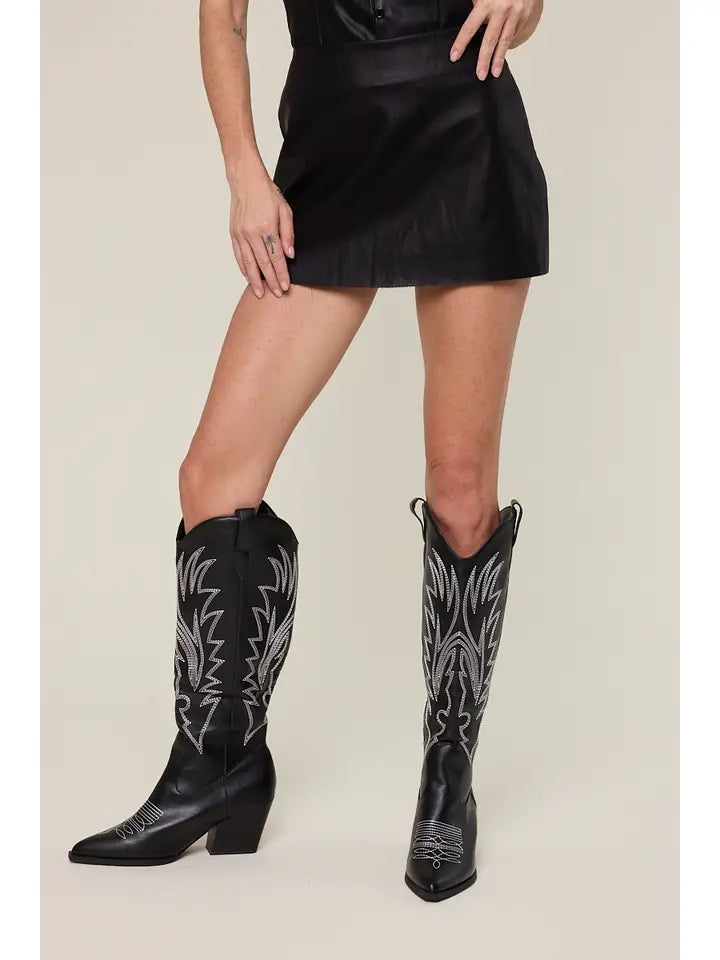 Raw Hem Faux Leather Skort