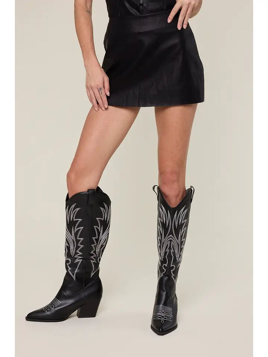Raw Hem Faux Leather Skort