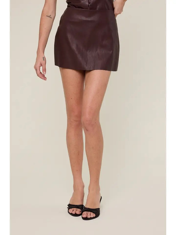 Raw Hem Faux Leather Skort