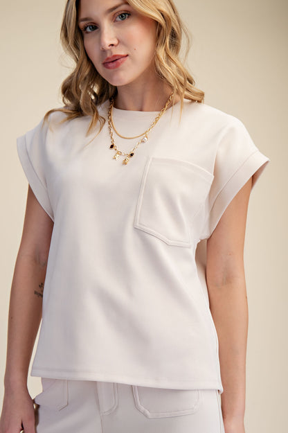 Evie Everyday Round Front Pocket Top