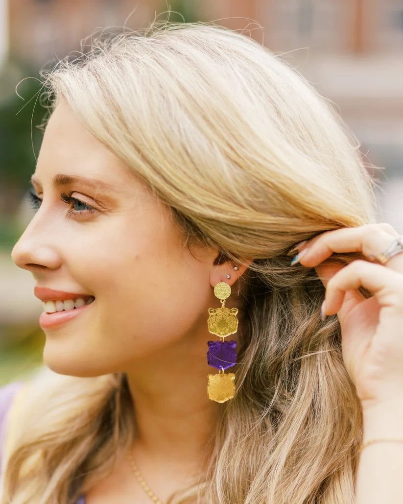Triple Tiger Head Drop Earrings