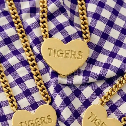 Tigers Engraved Heart Necklace